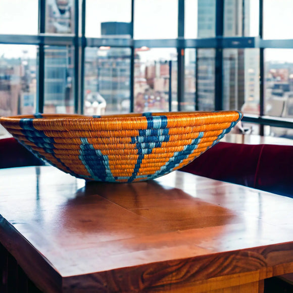 African Basket / Rwanda Woven Basket - Burnt Orange with Tur