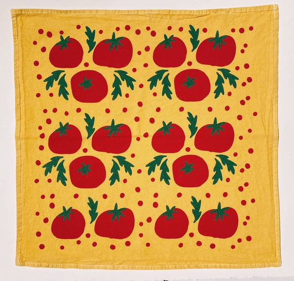 Julie Peach - Tomatoes on Yellow 20" Tea Towel - 100% Cotton
