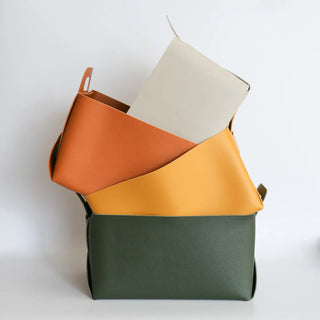 Vegan Leather Storage Basket | Medium | Orange