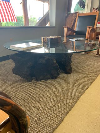 Glass Coffee Table with Wooden Base