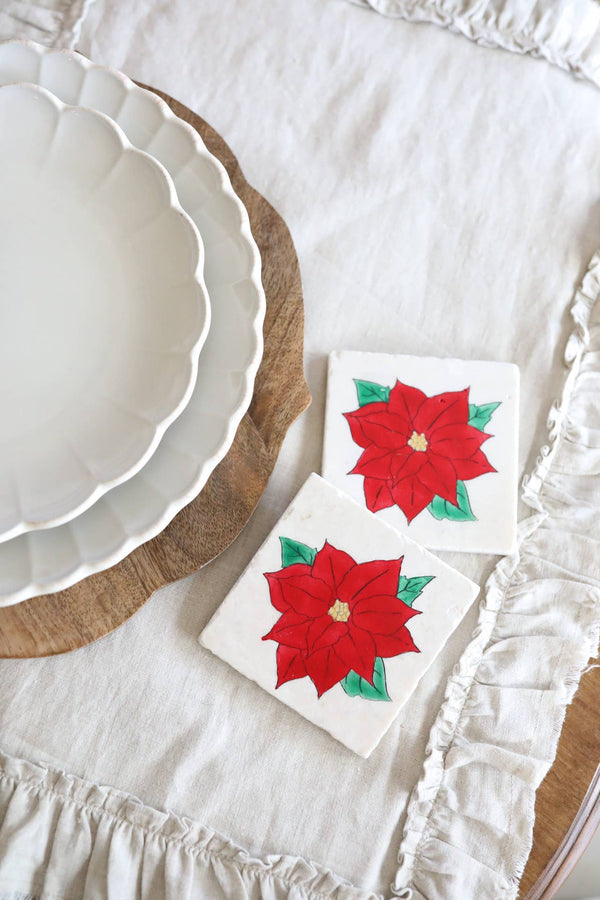 Lace, Grace & Peonies Marble Coasters - Hand Painted Poinsettia Marble Coasters