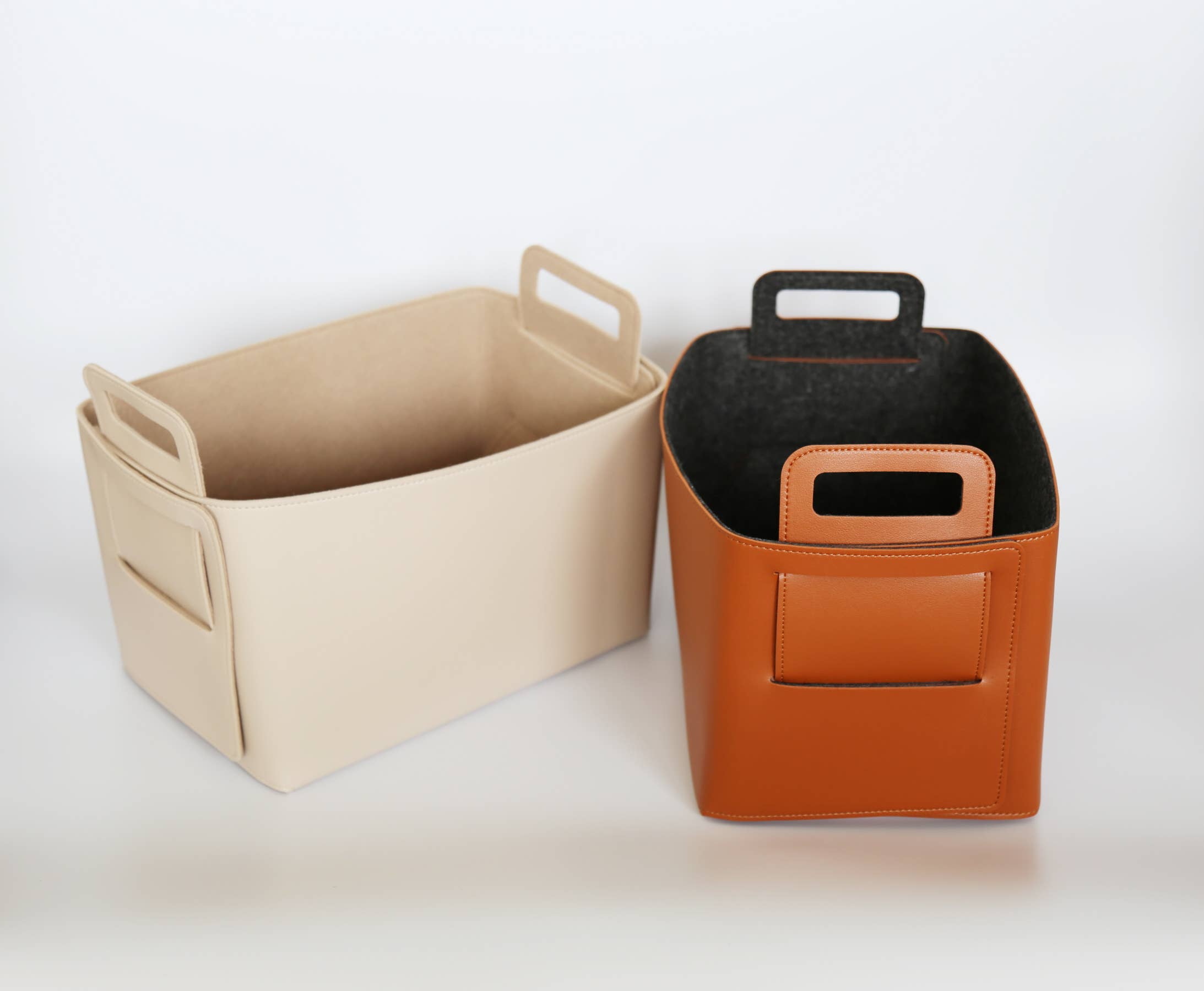 Zora Botanica - Vegan Leather and Felt Storage Basket, Large: Blush - 0