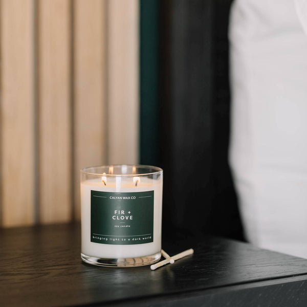 Calyan Wax Co. - Fir + Clove - Clear Glass Tumbler Soy Candle