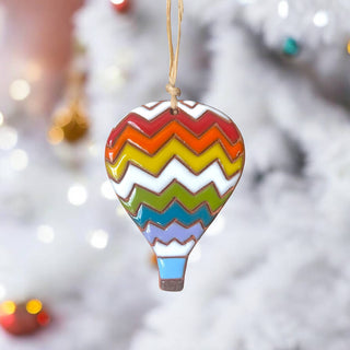 Little Clay Hen - Zigzag Rainbow Hot Air Balloon Artisanally Crafted Ornament : Pastel Colors