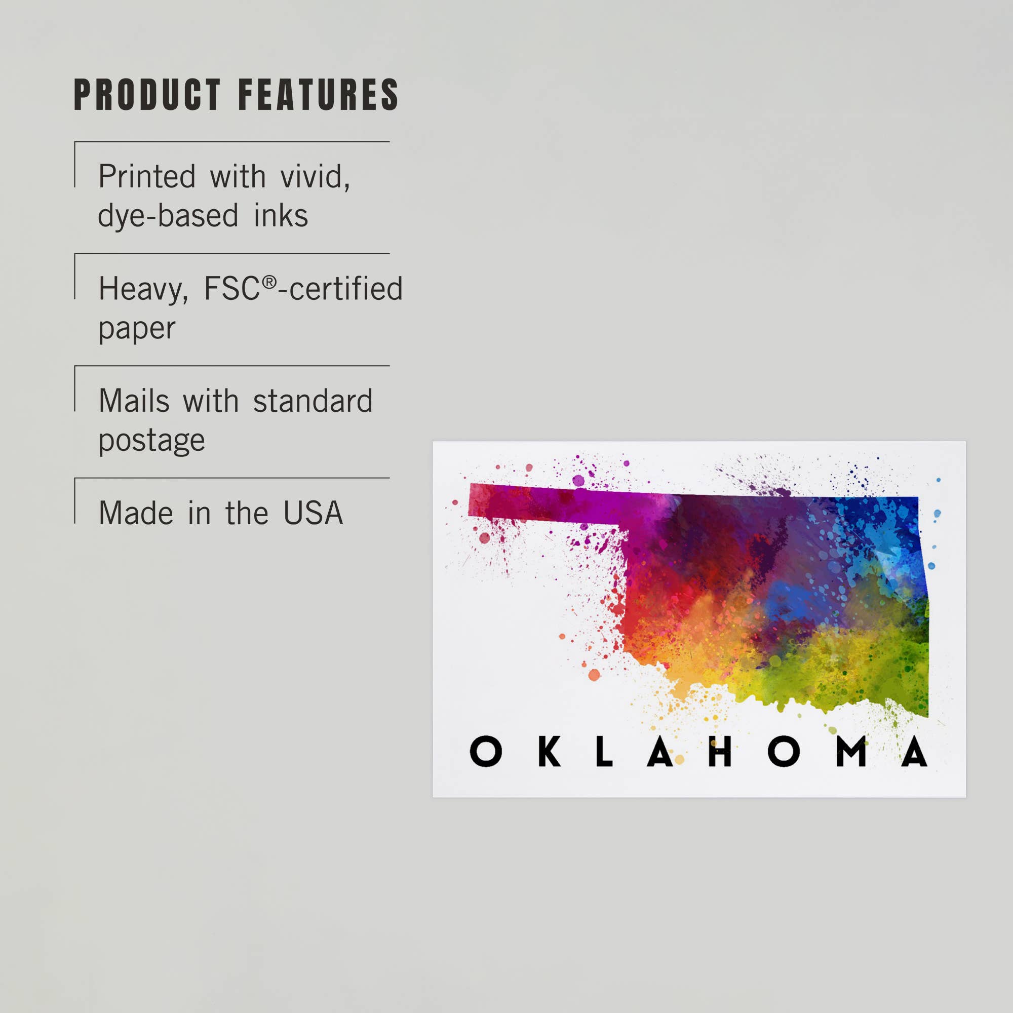 Lantern Press - PREMIUM POSTCARDS Oklahoma State Watercolor