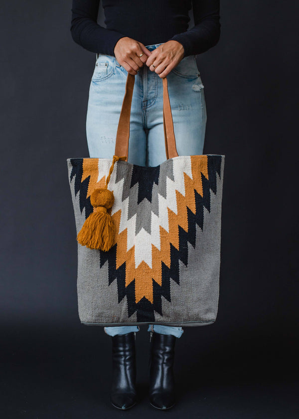 Panache Apparel Co. - Gray, Black, Mustard & Cream Aztec Tote