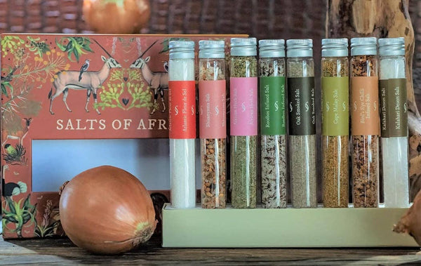 The African Home Goods - Salts of Africa Salt Collection | Gourmet Sampler Spice Gift Set | Gift for Men | Gift for Women | Gift for all occasions | Infused Salt | Caviar Salt | Cape Malay Salt | Oak Smoked Salt | Roobios Infused Salt | African Herb Salts