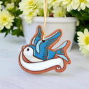 Little Clay Hen - Bluebird Ribbon Note Artisanally Crafted Ornament-1
