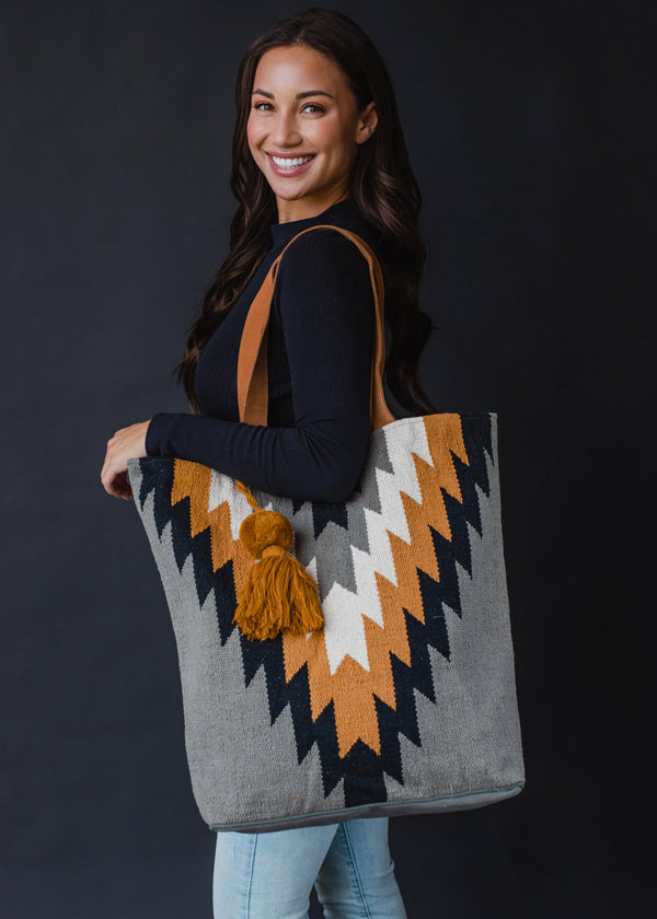 Panache Apparel Co. - Gray, Black, Mustard & Cream Aztec Tote