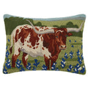 Peking Handicraft - LONGHORN IN BLUE BONNETS FIELD HOOK PILLOW-1