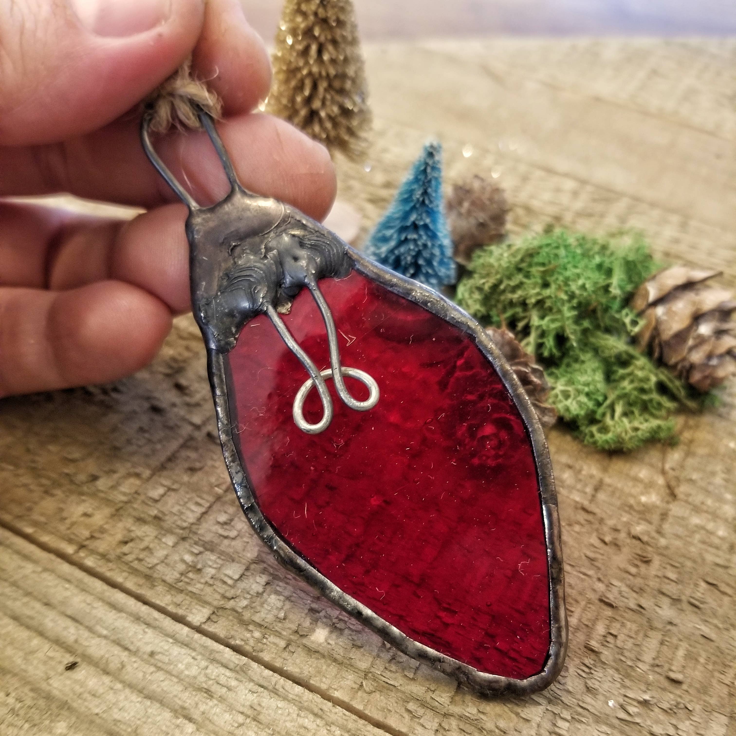Lost & Found Design - Stained glass vintage bulb ornament: Orange - 0