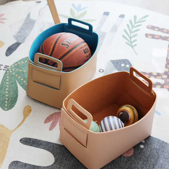 Zora Botanica - Vegan Leather and Felt Storage Basket, Large: Blush