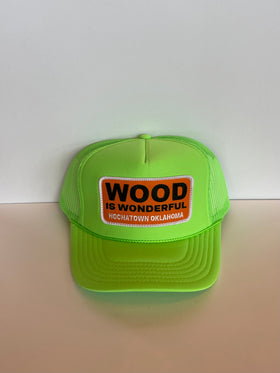 Wood Is Wonderful Hochatown OK Neon Green Otto Trucker Hat - 0