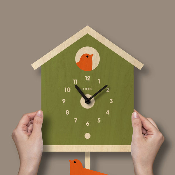 Popclox - Birdhouse Pendulum Clock - Wood: Green