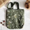 Small Daisies Embroidery Linen Tote Bag