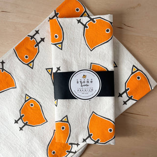 Susan Stone Design - Flour Sack Tea Towel with Birds: Orange