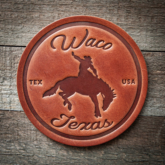 Sugarhouse Leather - Waco Texas Bronco Leather Coaster