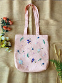 Quince Fables - Pink Linen Tote Bag With Daisy & Bee Embroidery