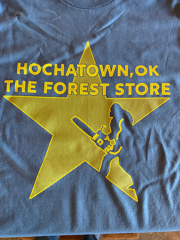 Adult Sasquatch Chainsaw Blue Shirt