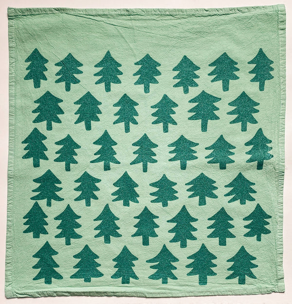 Julie Peach - GLITTER Trees on Green - Boho Christmas Cotton Tea Towel