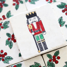 Lace, Grace & Peonies Marble Coasters - Nutcracker Painted Marble Coaster - 0