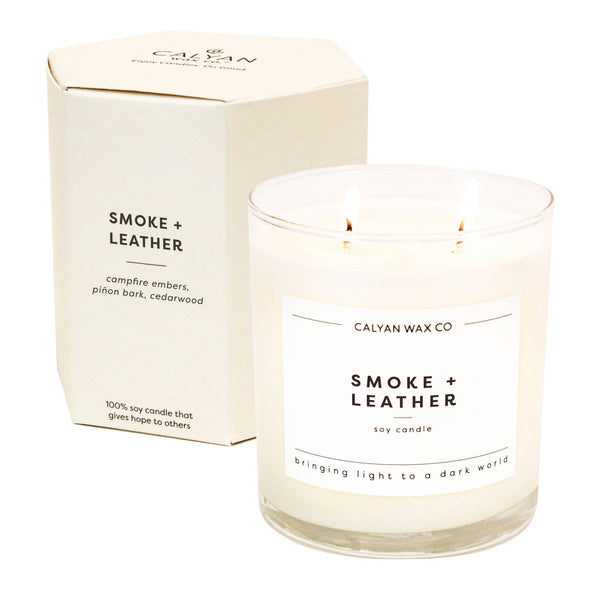 Smoke + Leather - Glass Tumbler Soy Candle