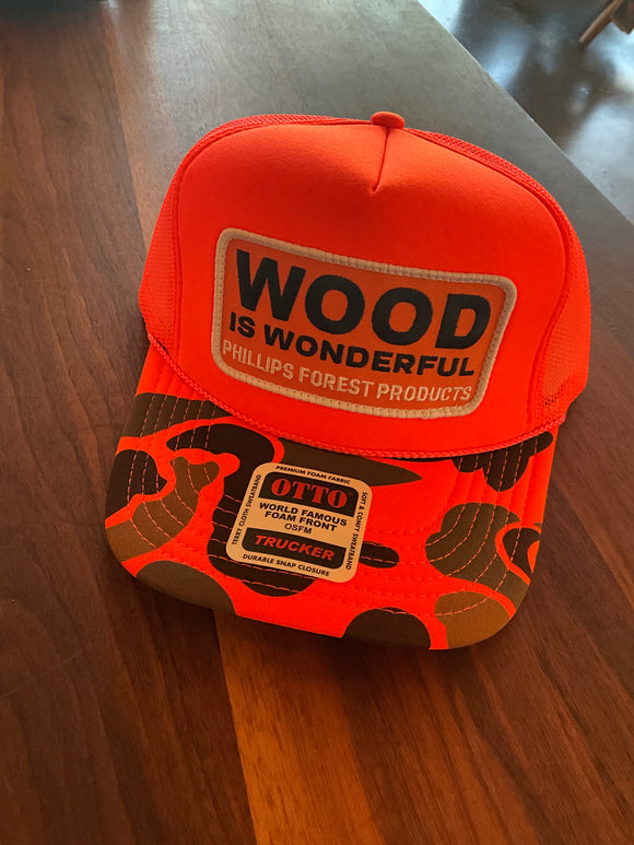 Wood is Wonderful Orange Camouflage Trucker Hat