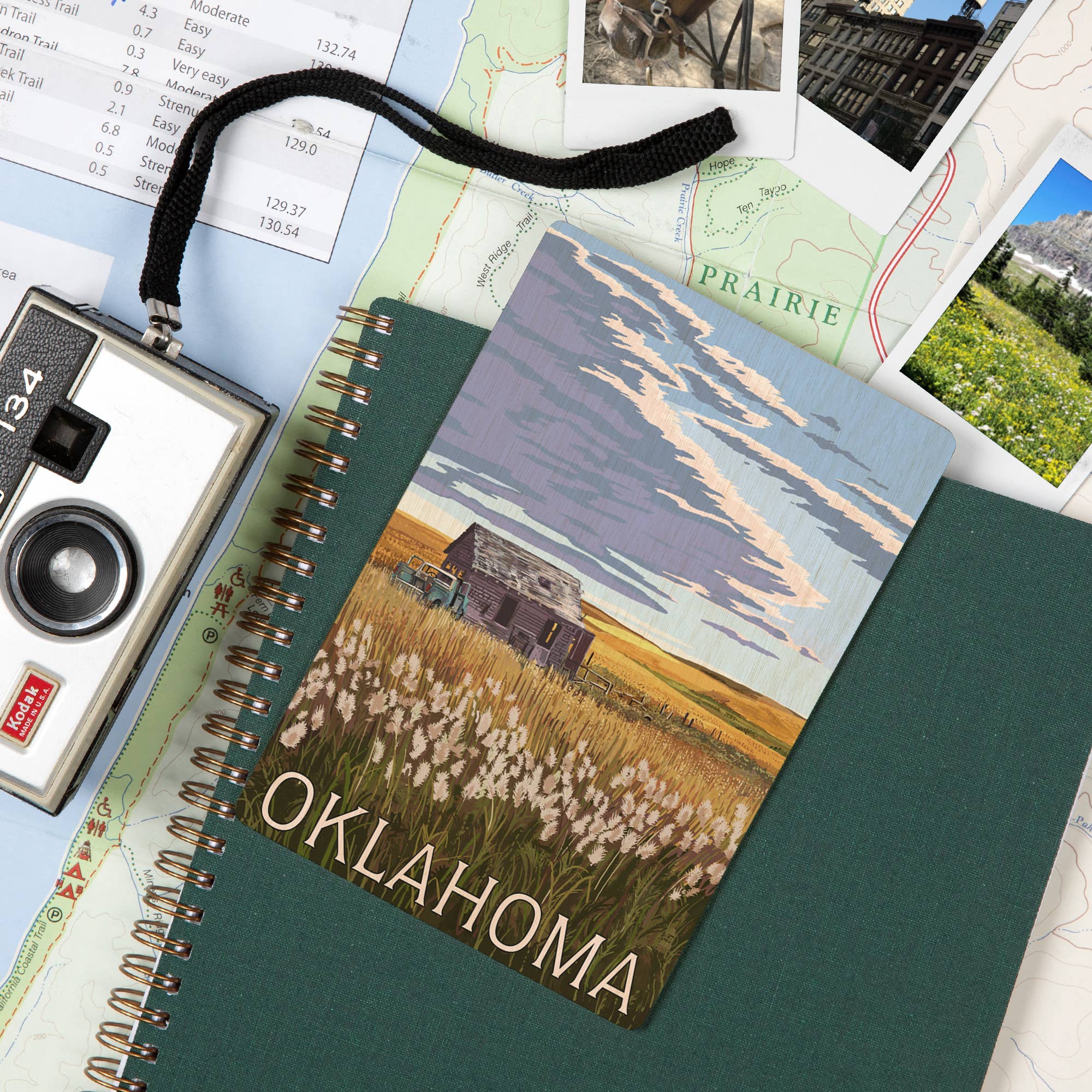 Lantern Press - WOOD POSTCARD Oklahoma, Wheat Field and Shack