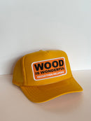 Wood Is Wonderful Hochatown OK Mustard Yellow Otto Trucker Hat-1