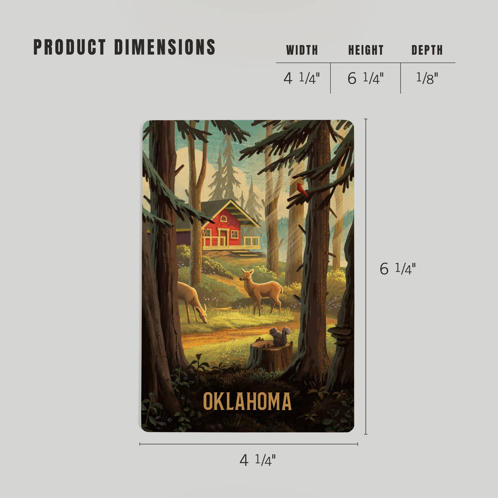 Lantern Press - WOOD POSTCARD Oklahoma, Slip Away, Cabin With Wildlife