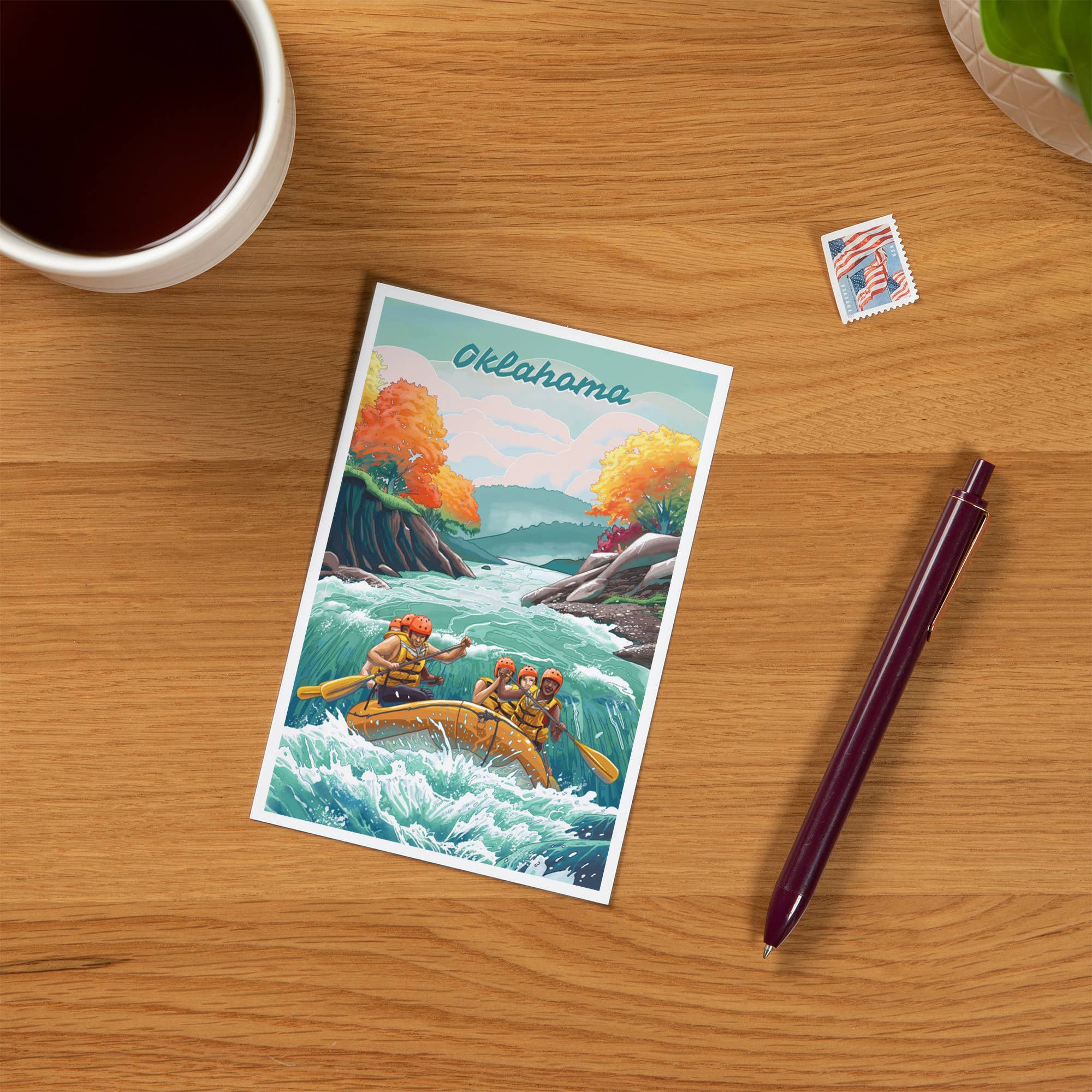 Lantern Press - PREMIUM POSTCARDS Oklahoma, Adventure, River Rafting, Fall