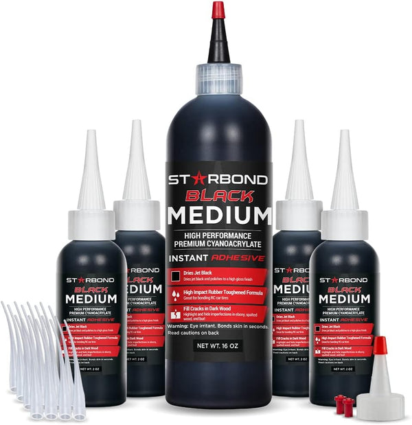 KE-150 Starbond Black Medium CA Glue | 16 oz. Refill Bottle Kit