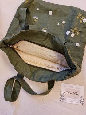 Quince Fables - Sunflower Embroidered Beige Linen Bag ✅ - 0