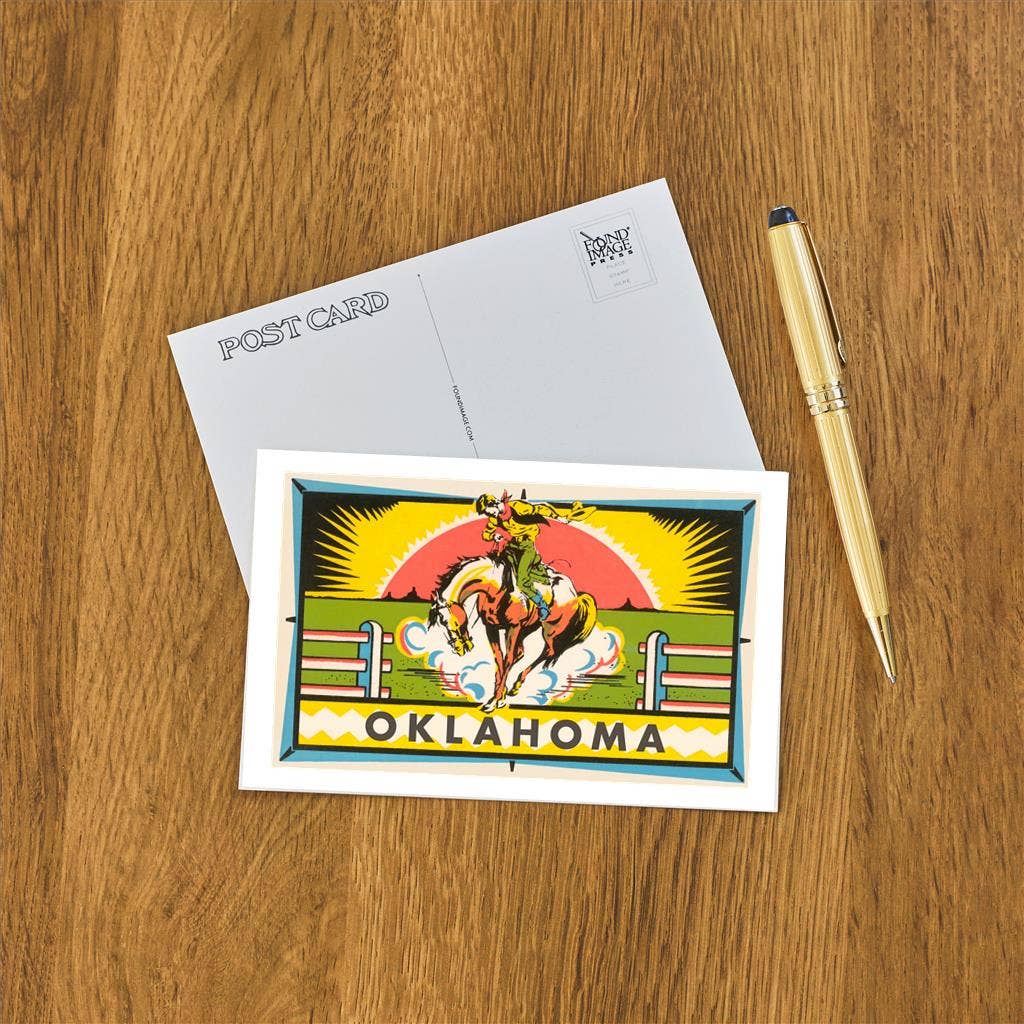 Found Image Press - Postcard OK-135 Bucking Bronco, Cowboy