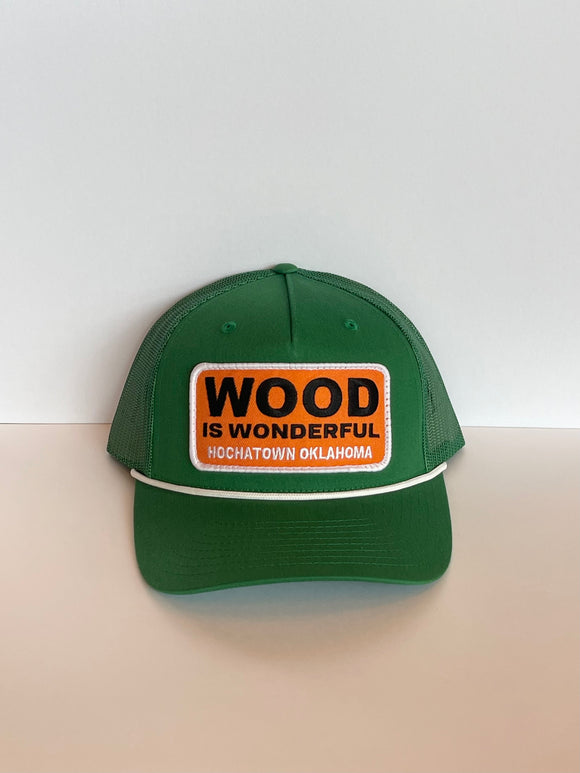 Wood Is Wonderful Hochatown OK Kelly Green Richardson Trucker Hat