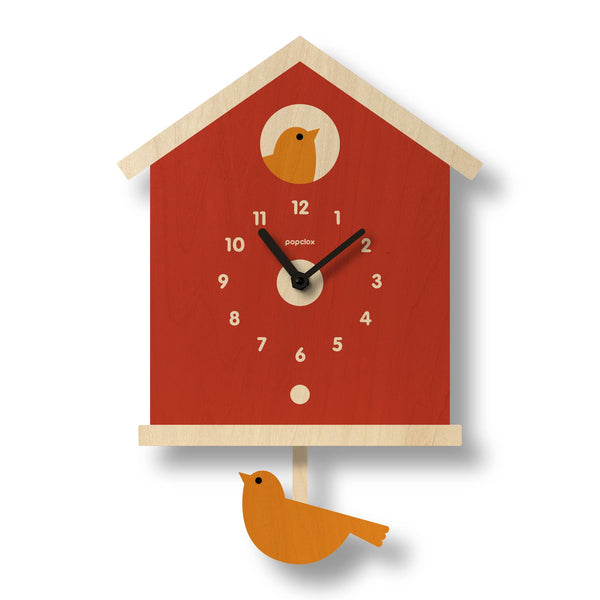 Popclox - Birdhouse Pendulum Clock - Wood: Gray