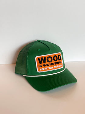 Wood Is Wonderful Hochatown OK Kelly Green Richardson Trucker Hat