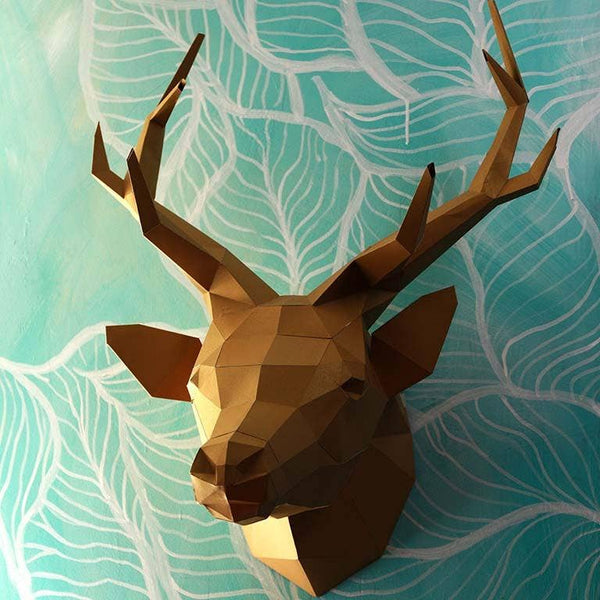 PAPERCRAFT WORLD - Gold Deer Head PaperCraft Origami Wall Art