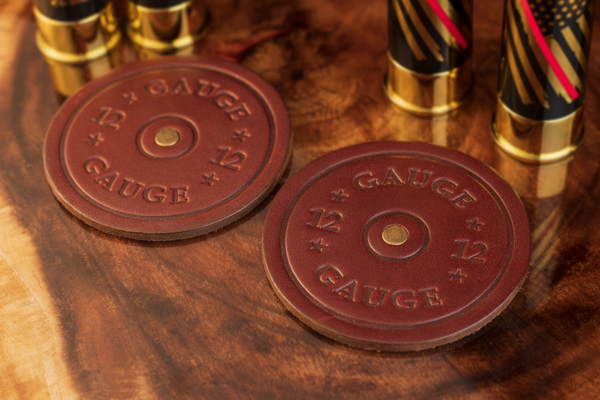 Old Southern Brass - 12 Gauge Style Leather Coasters - Set of 2