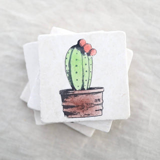 Lace, Grace & Peonies Marble Coasters - Watercolor Cactus Marble Coaster