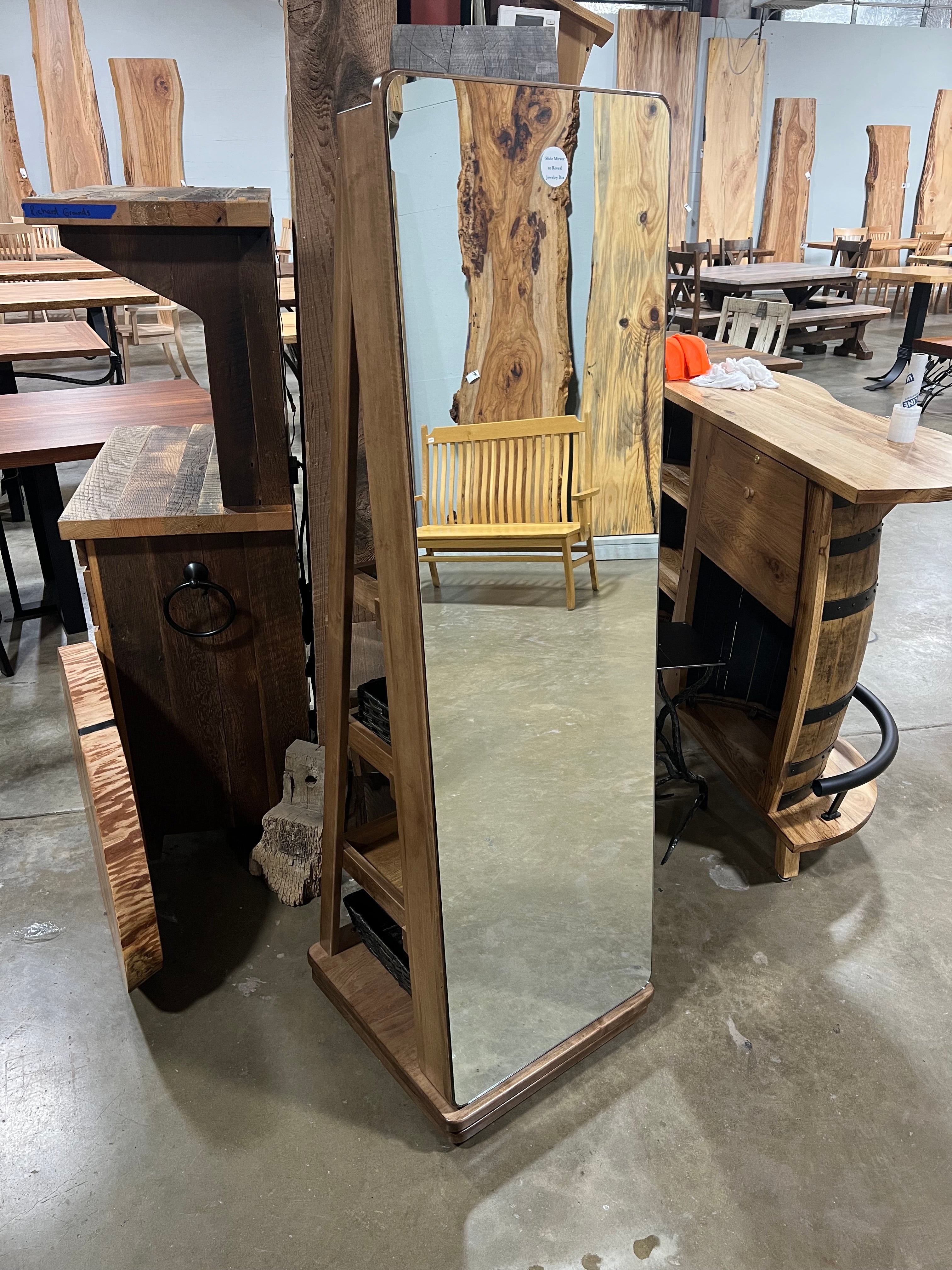 Jewelry Cabinet - Rotating Milano Brown Maple W/ Back Shelving