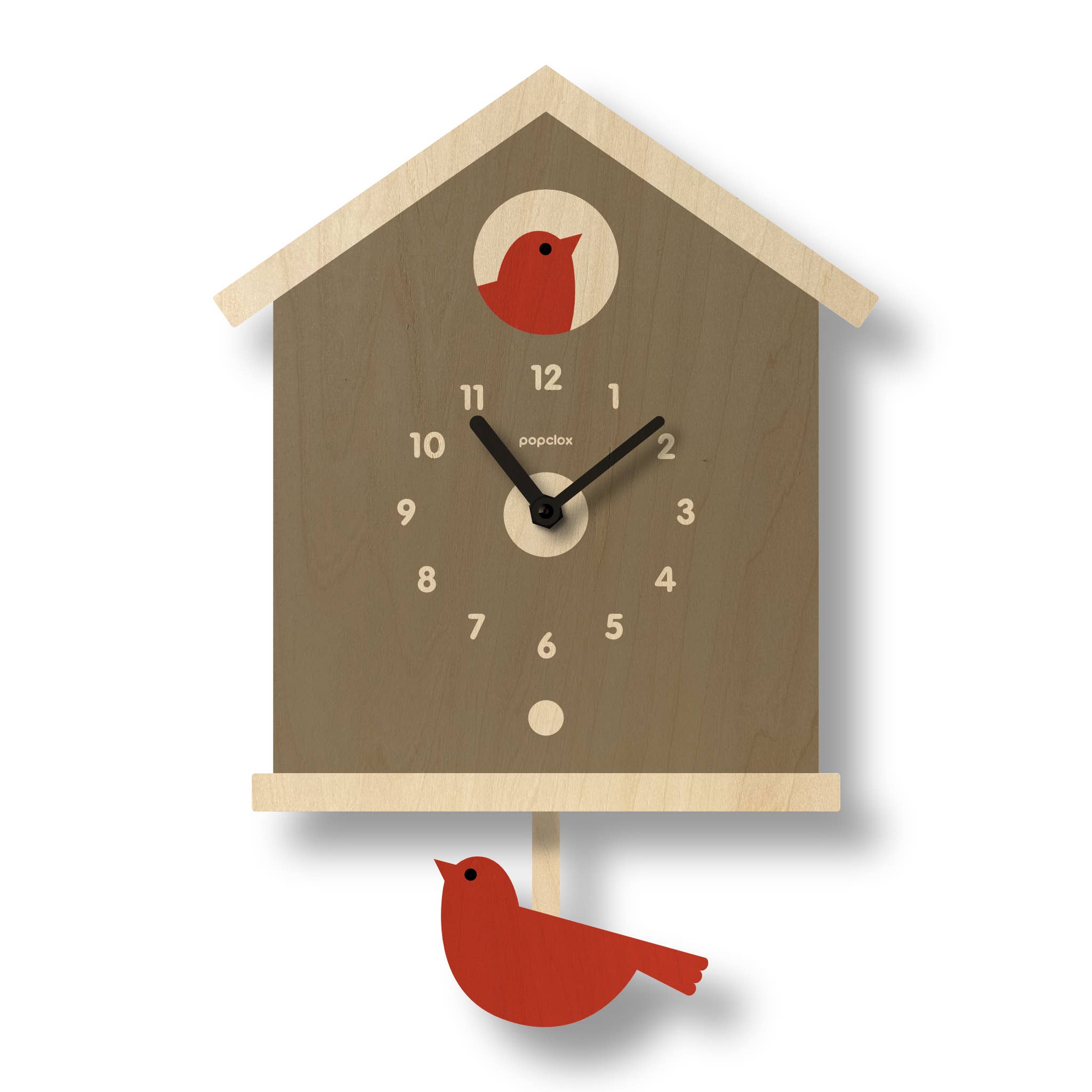 Popclox - Birdhouse Pendulum Clock - Wood: Green - 0