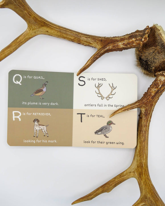Educational cards with animal illustrations and text, framed by deer antlers on a white background
