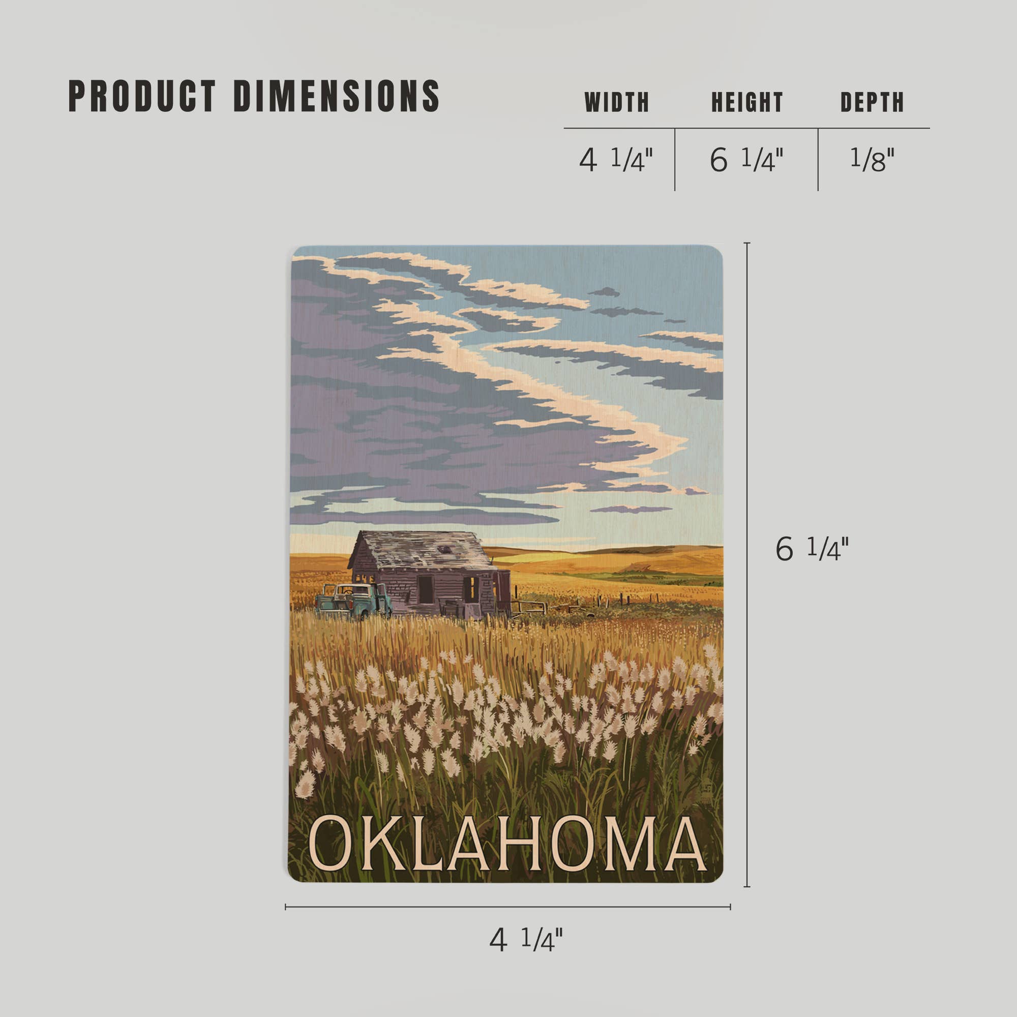 Lantern Press - WOOD POSTCARD Oklahoma, Wheat Field and Shack