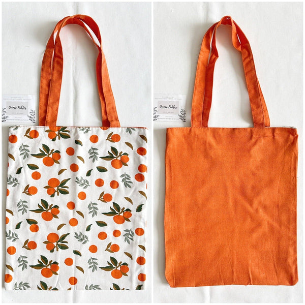 Quince Fables - REVERSIBLE Lightweight Canvas Tote Bag With Avocado Lemon Or: 3. Orange-Oranges