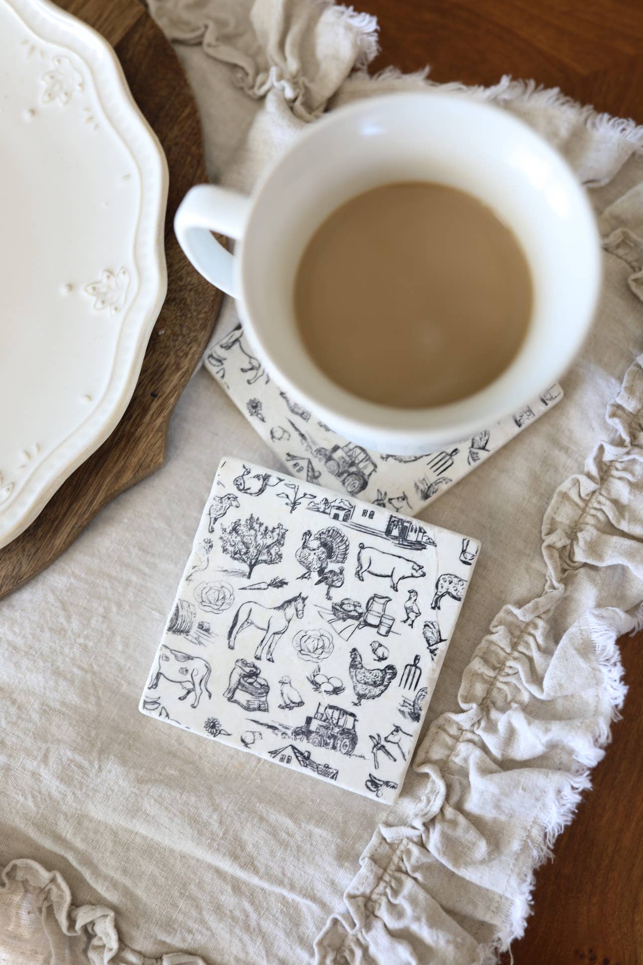 Lace, Grace & Peonies Marble Coasters - Farmhouse Style Marble Coaster - 0