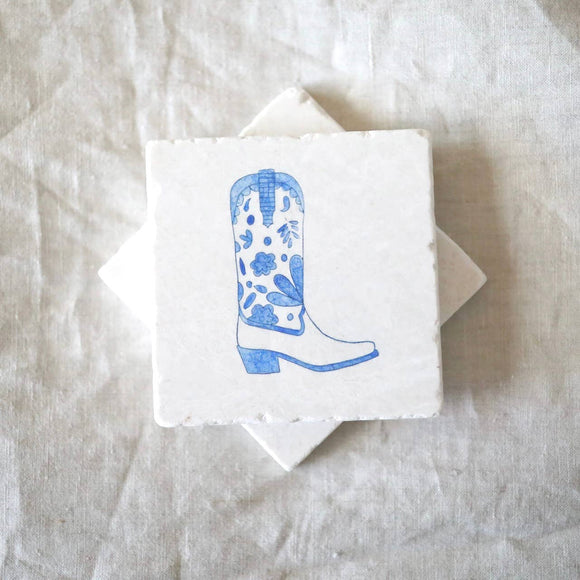 Lace, Grace & Peonies Marble Coasters - Coastal Cowboy Boot Marble Coaster
