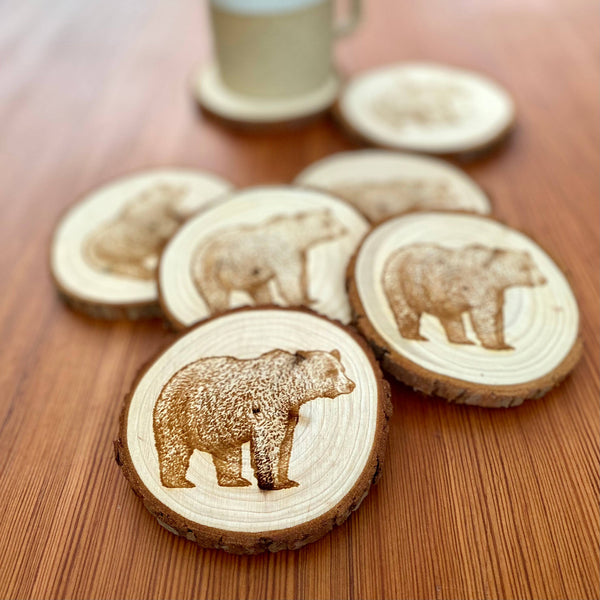 Munsell Made - Engraved Wood Bear Coaster