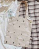 Light Beige Canvas Bag WIth Small Flowers Embroidery