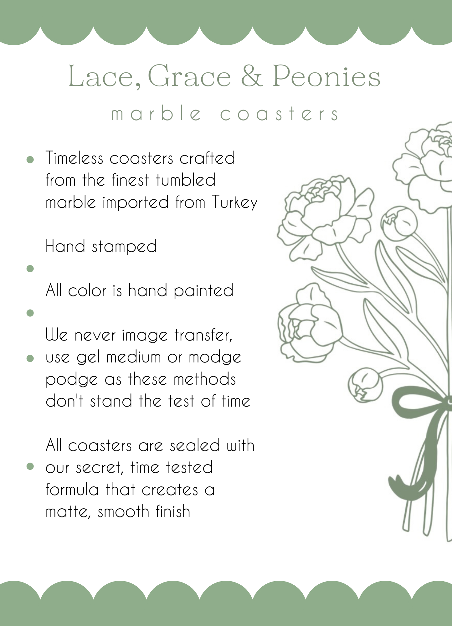 Lace, Grace & Peonies Marble Coasters - Western Toile Marble Coaster